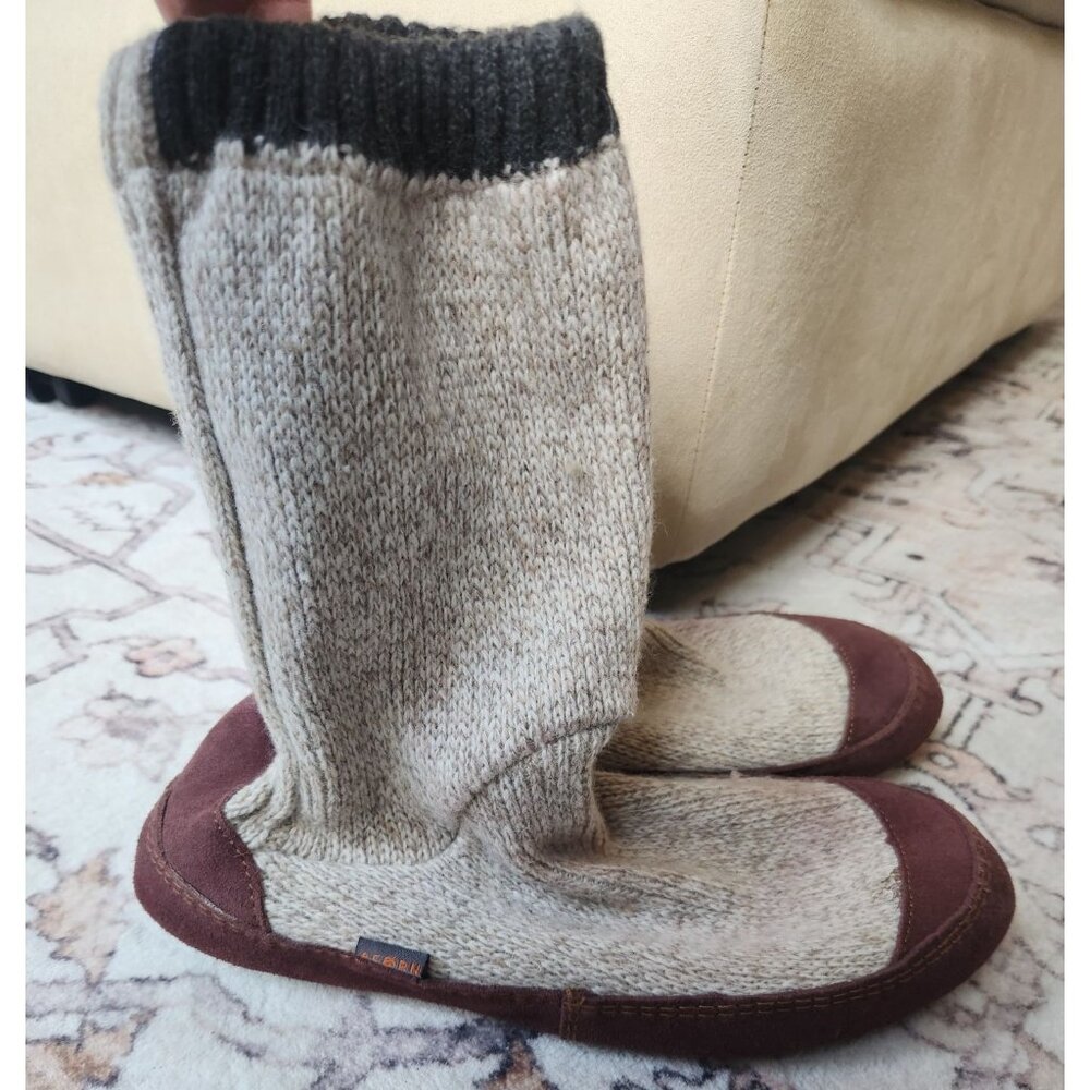 Acorn Men's Sz. 9-10 Grey/Black/Brown Wool Sock Slippers